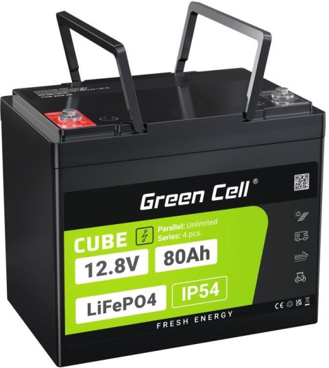 GREEN CELL AKUMULATOR LITOWO-ŻELAZOWO-FOSFORANOWY LiFePO4 Green Cell Cube 12.8V 80Ah LFPGC12V80AH