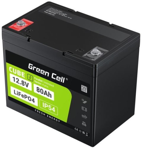 GREEN CELL AKUMULATOR LITOWO-ŻELAZOWO-FOSFORANOWY LiFePO4 Green Cell Cube 12.8V 80Ah LFPGC12V80AH