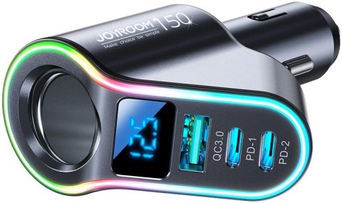 JOYROOM Joyroom szybka ładowarka samochodowa 4w1 USB-A QC3.0 / 2xUSB-C PD 150W czarna