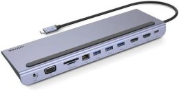 UNITEK Unitek Hub USB 11 w 1, USB-C, RJ45, MST, 100W PD