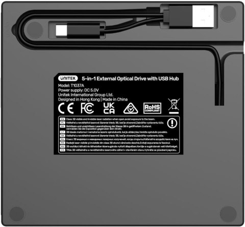 UNITEK Unitek Nagrywarka zewnętrzna DVD/CD, Hub USB 5Gbps, czytnik kart SD T1037A01