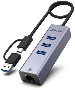 UNITEK Unitek Hub USB C 4w1 Ethernet 3 x USB A 5 Gbps z adapterem USB A