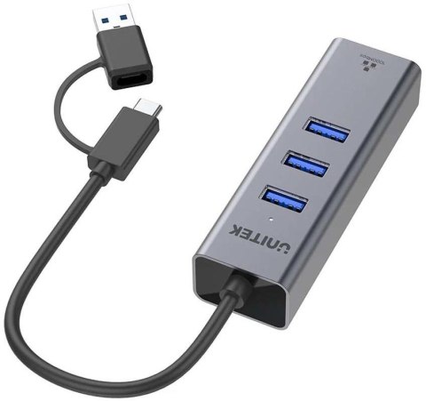 UNITEK Unitek Hub USB C 4w1 Ethernet 3 x USB A 5 Gbps z adapterem USB A