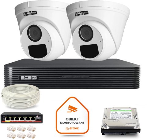 BCS Zestaw monitoringu IP BCS Basic 2x Kamera BCS-B-EIP15FR3(2.0) Rejestrator z dyskiem