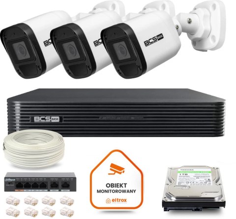 BCS Zestaw monitoringu IP BCS Basic 3x Kamera BCS-B-TIP15FR3(2.0) Rejestrator z dyskiem