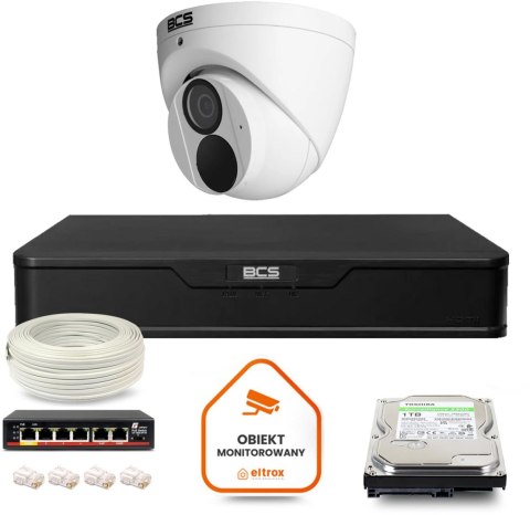 BCS Zestaw monitoringu IP BCS Point 1x Kamera BCS-P-EIP28FWR3-Ai2 Rejestrator z dyskiem 1TB