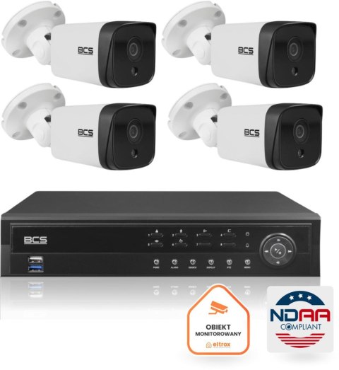BCS Zestaw monitoringu IP BCS Ultra 4x Kamera BCS-U-TIP35FSR3 Rejestrator Dysk 6TB Ultra zgodny z NDAA