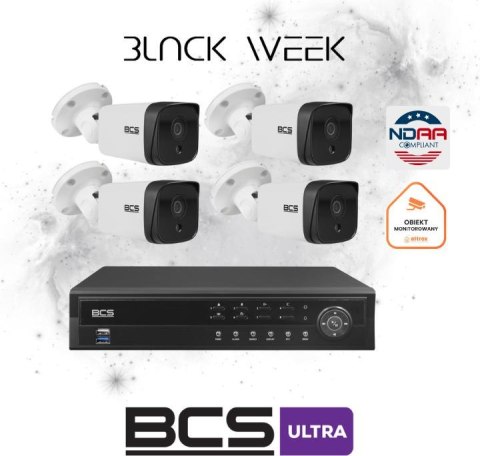 BCS Zestaw monitoringu IP BCS Ultra 4x Kamera BCS-U-TIP35FSR3 Rejestrator Dysk 6TB Ultra zgodny z NDAA