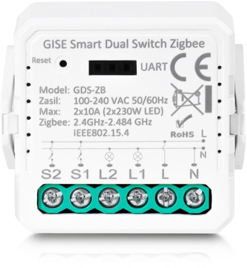 GISE GISE Smart Podwójny moduł przekaźnikowy Zigbee | Tuya | GDS-ZB