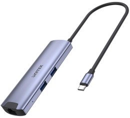 UNITEK H1112F Unitek Aktywny Hub USB-C 5Gbps, HDMI RJ-45 PD 100W