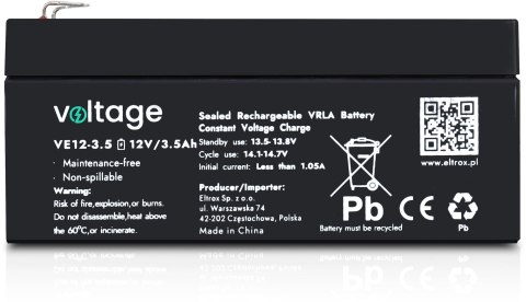 VOLTAGE Akumulator AGM Voltage 12V 3,5Ah VE12-3.5 (Żywotność 6-9 lat)