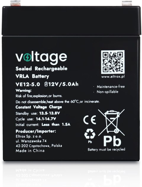 VOLTAGE Akumulator AGM Voltage 12V 5Ah VE12-5.0 (Żywotność 6-9 lat)
