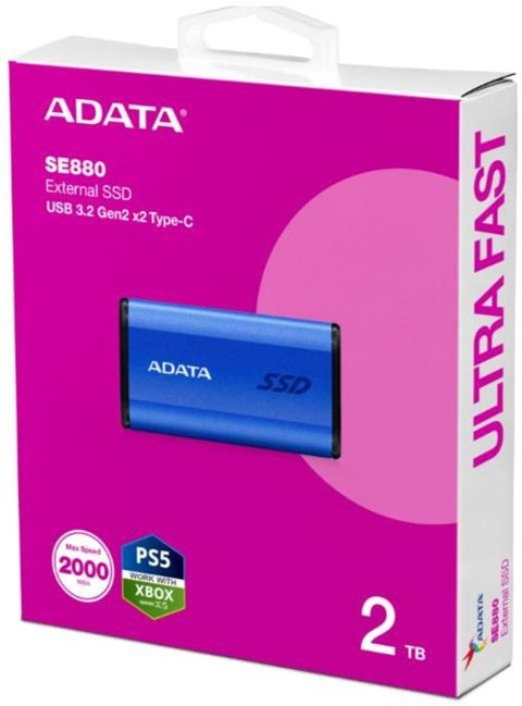 ADATA Adata Dysk zewnętrzny SSD SE880 2TB USB3.2A/C Gen2x2 Niebieski
