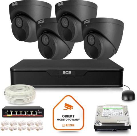 BCS Zestaw monitoringu IP BCS Point 4x Kamera BCS-P-EIP28FWR3-Ai2-G Rejestrator z dyskiem 1TB