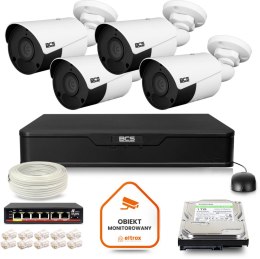 BCS Zestaw monitoringu IP BCS Point 4x Kamera BCS-P-TIP15FSR5 Rejestrator z dyskiem 1TB