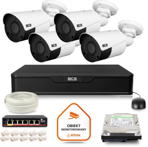 BCS Zestaw monitoringu IP BCS Point 4x Kamera BCS-P-TIP15FSR5 Rejestrator z dyskiem 1TB