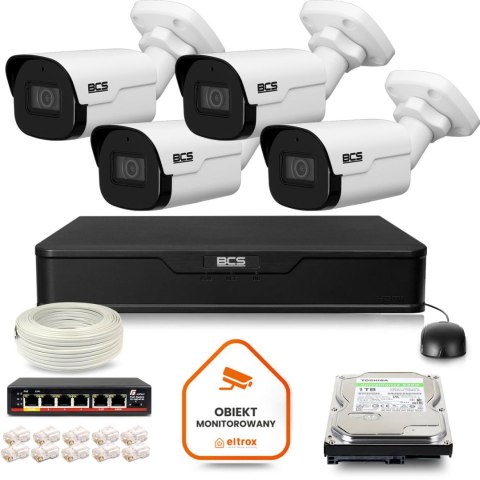 BCS Zestaw monitoringu IP BCS Point 4x Kamera BCS-P-TIP25FSR4-Ai2 Rejestrator z dyskiem 1TB