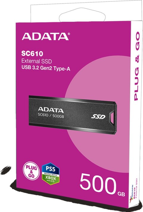 ADATA Dysk zewnętrzny SSD Adata SC610 500GB USB3.2A czarny