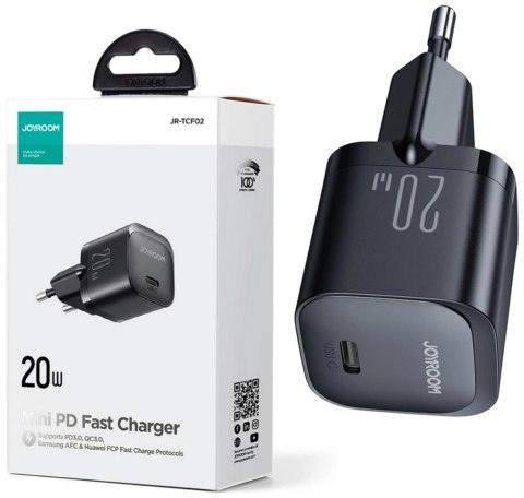 JOYROOM Mini ładowarka sieciowa Joyroom JR-TCF02 20W PD 3.0 QC 3.0 1x USB-C czarna
