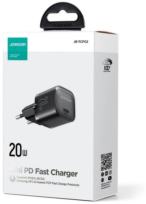 JOYROOM Mini ładowarka sieciowa Joyroom JR-TCF02 20W PD 3.0 QC 3.0 1x USB-C czarna