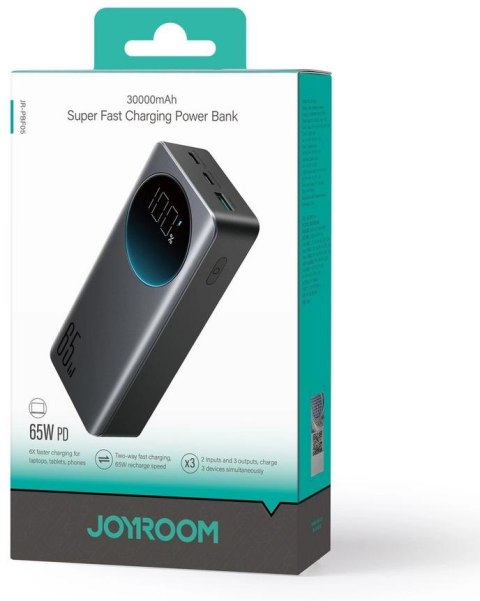 JOYROOM Powerbank Joyroom Digital Display JR-PBF05 30000mAh 65W PD 3.0 QC 3.0 1x USB-A 2x USB-C z kablem