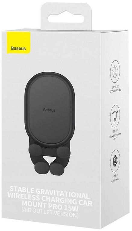 BASEUS UCHWYT SAMOCHODOWY ŁADOWARKA INDUKCYJNA Baseus SUWX030001 Qi 15W NA KRATKĘ CZARNY