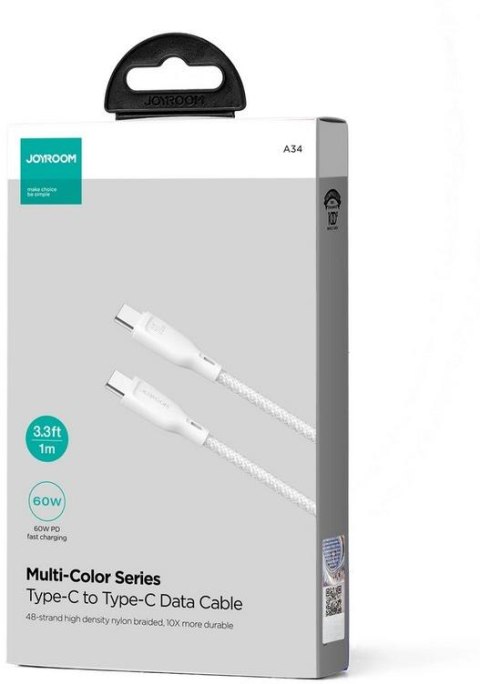JOYROOM Kabel USB-C / USB-C Joyroom SA34-CC3 100cm 60W 5A PD w oplocie biały