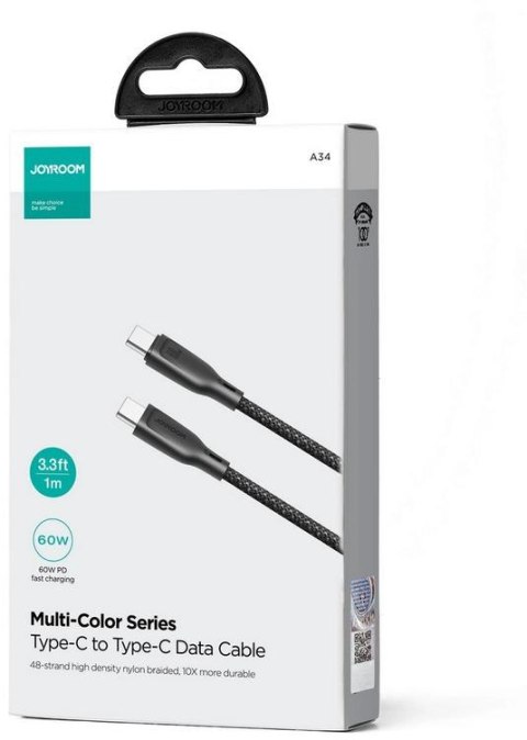 JOYROOM Kabel USB-C / USB-C Joyroom SA34-CC3 100cm 60W 5A PD w oplocie czarny