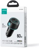 JOYROOM Ładowarka samochodowa Joyroom JR-CCN01 60W 3.0A PD 3.0 QC 3.0 1x USB-A 1x USB-C