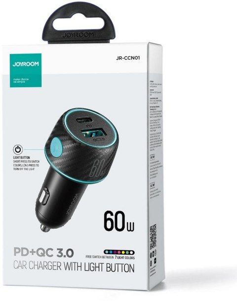 JOYROOM Ładowarka samochodowa Joyroom JR-CCN01 60W 3.0A PD 3.0 QC 3.0 1x USB-A 1x USB-C