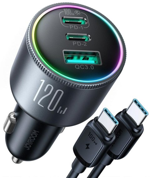 JOYROOM Ładowarka samochodowa Joyroom JR-CCN07 120W 5.0A PD 3.0 QC 3.0 1x USB-A 2x USB-C + kabel