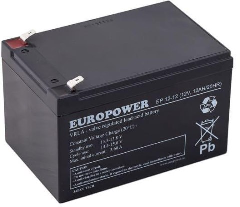 EUROPOWER Akumulator AGM EUROPOWER serii EP 12V 12Ah (Żywotność 6-9 lat)