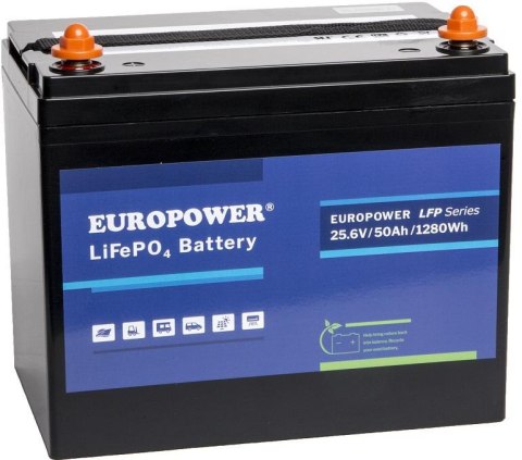 EUROPOWER Akumulator LiFePO4 EUROPOWER serii LFP 25,6V 50Ah Bluetooth (Żywotność ~2000 cykli)