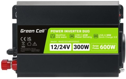 GREEN CELL PRZETWORNICA NAPIĘCIA INVERTER Green Cell DUO 12/24V - 230V 300W/600W MODYFIKOWANA SINUSOIDA