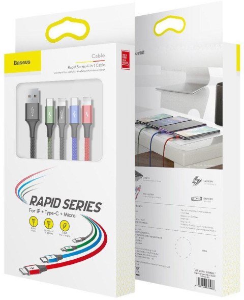 BASEUS KABEL 4w1 USB-A / Lighting iPhone 2x USB-C micro-USB Baseus Cafule CA1T4-B01 1.2m 3.5A W OPLOCIE