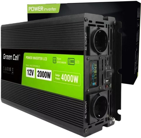 GREEN CELL PRZETWORNICA NAPIĘCIA Green Cell PowerInverter LCD 12V / 230V 2000W/4000W CZYSTA SINUSOIDA