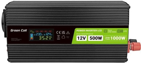 GREEN CELL PRZETWORNICA NAPIĘCIA Green Cell PowerInverter LCD 12V / 230V 500W/1000W CZYSTA SINUSOIDA