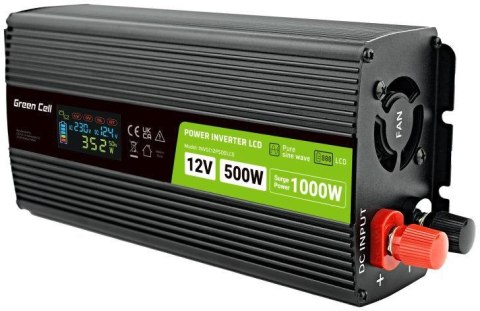 GREEN CELL PRZETWORNICA NAPIĘCIA Green Cell PowerInverter LCD 12V / 230V 500W/1000W CZYSTA SINUSOIDA