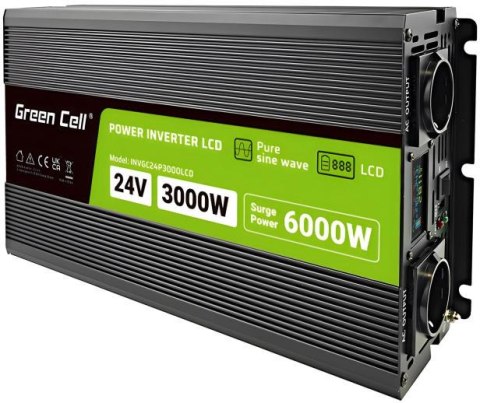 GREEN CELL PRZETWORNICA NAPIĘCIA Green Cell PowerInverter LCD 24V / 230V 3000/6000W CZYSTA SINUSOIDA
