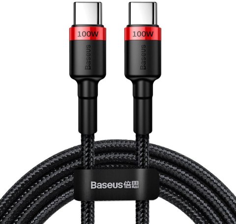 BASEUS KABEL USB-C / USB-C Baseus Cafule CATKLF-AL91 200cm 100W 5A PD 2.0 QC 3.0 CZARNY W OPLOCIE