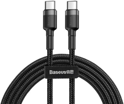 BASEUS KABEL USB-C / USB-C Baseus Cafule CATKLF-HG1 200cm 60W 3A PD 2.0 QC 3.0 CZARNO-SZARY W OPLOCIE