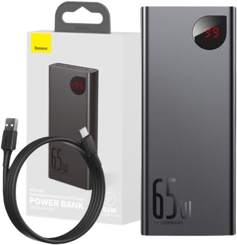 BASEUS Powerbank Baseus Adaman Digital Display PPIMDA-D01 20000mAh 65W PD QC 3.0 2x USB-A 1x USB-C + KABEL