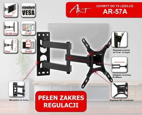 ART UCHWYT DO TV LCD/LED 17-42" 25KG AR-57A ART reg.pion/poziom