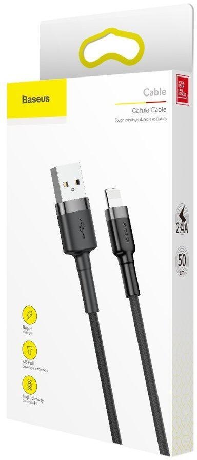BASEUS KABEL USB-A / Lightning iPhone Baseus Cafule CALKLF-AG1 50cm Apple 2.4A CZARNO-SZARY W OPLOCIE
