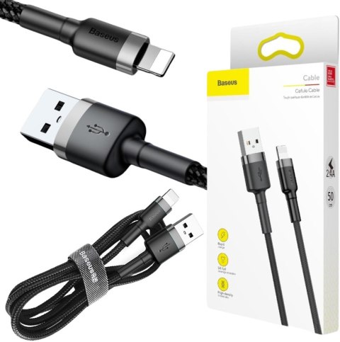 BASEUS KABEL USB-A / Lightning iPhone Baseus Cafule CALKLF-AG1 50cm Apple 2.4A CZARNO-SZARY W OPLOCIE