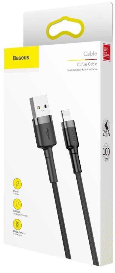 BASEUS KABEL USB-A / Lightning iPhone Baseus Cafule CALKLF-BG1 100cm Apple 2.4A CZARNO-SZARY W OPLOCIE