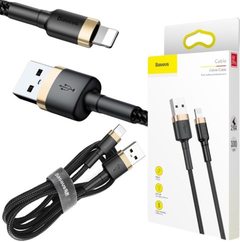BASEUS KABEL USB-A / Lightning iPhone Baseus Cafule CALKLF-BV1 100cm Apple 2.4A CZARNO-ZŁOTY W OPLOCIE