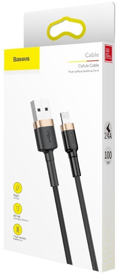 BASEUS KABEL USB-A / Lightning iPhone Baseus Cafule CALKLF-BV1 100cm Apple 2.4A CZARNO-ZŁOTY W OPLOCIE