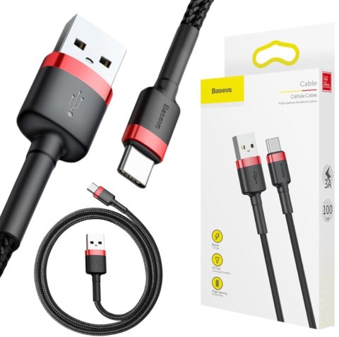BASEUS KABEL USB-A / USB-C Baseus Cafule CATKLF-B91 100cm 3A QC 3.0 CZARNO-CZERWONY W OPLOCIE