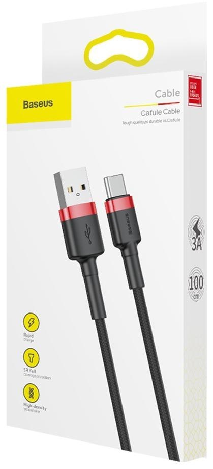 BASEUS KABEL USB-A / USB-C Baseus Cafule CATKLF-B91 100cm 3A QC 3.0 CZARNO-CZERWONY W OPLOCIE